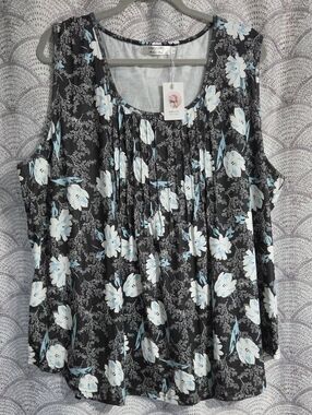 Women's 4xl Black Floral Sleeveless Top